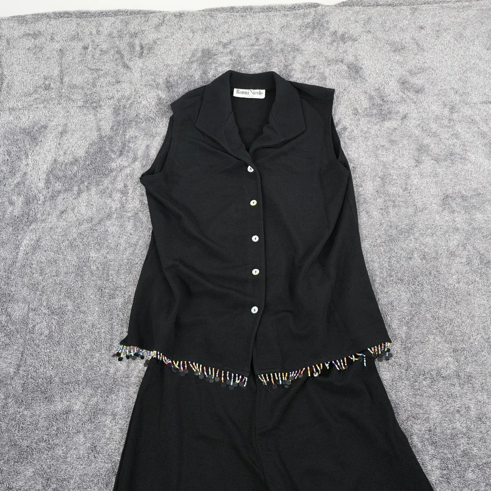 Vintage Ronni Nicole by Ouida Top & Pant Set Womens L‎ Black Beaded Embellished - Picture 8 of 16